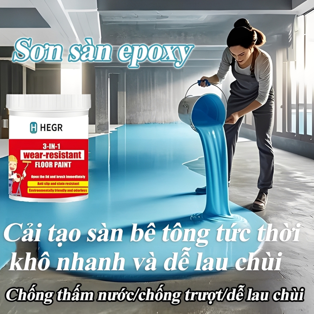 Sơn sàn chống thấm 3 trong 1，1kg,Sơn sàn epoxy,Sàn nhà giống như gạch men sứ,Sàn phòng tắm bê tông, 