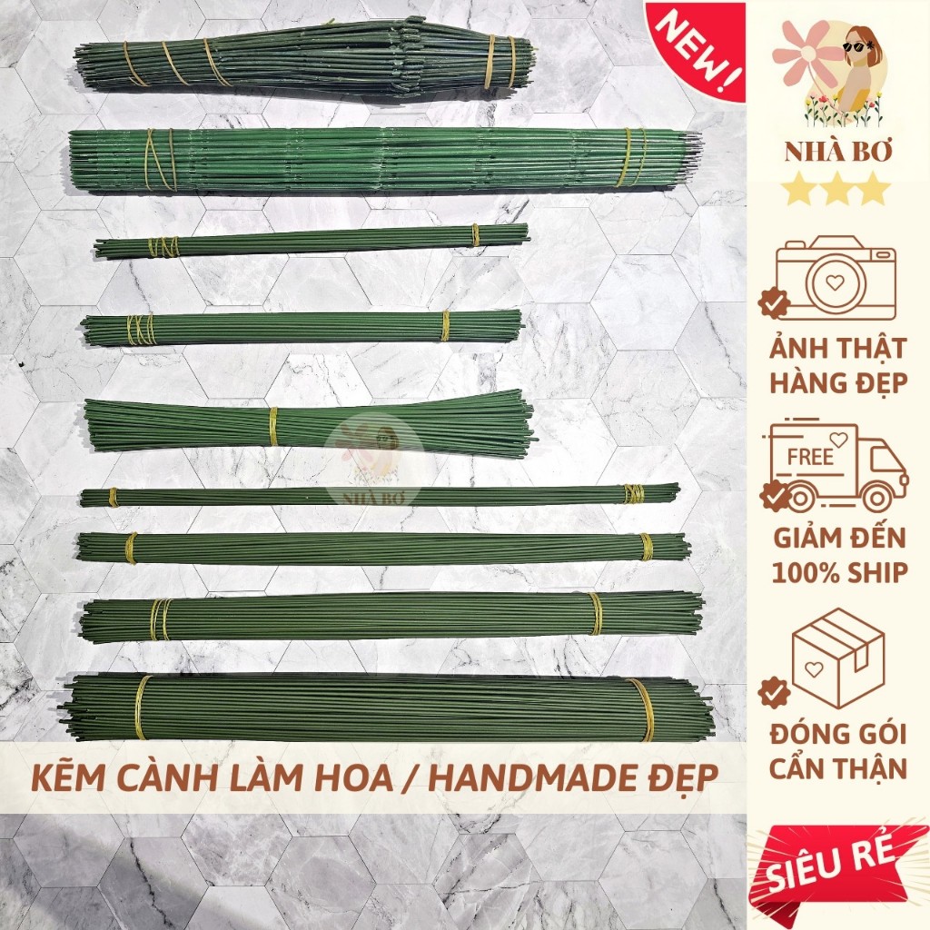 20 50 100 1kg kẽm cành trơn gai bọc nhựa 30 40cm cắm hoa làm trang trí handmade DIY - Hoa Sáp Nhà Bơ