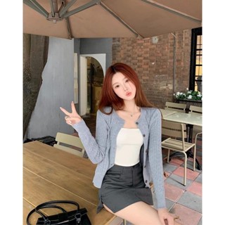 Áo Khoác Cardigan . Áo Khoác Mỏng Cổ Tròn Logo Thêu Phối Thun Gân Ôm Body Dáng Ngắn |smide_clothing