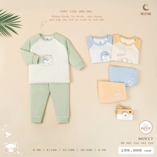  Moon - Bộ cài vai dài tay vải petit mềm mại cho bé trai bé gái từ 6 tháng đến 3 tuổi 
