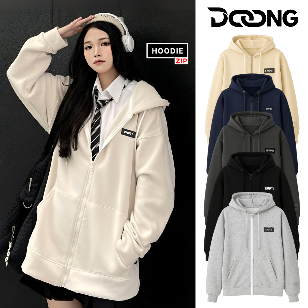 [XẢ HÀNG] Áo Khoác NỈ EMPTI Thêu Chữ Chất Nỉ Bông BM155, Áo Hoodie Khóa Kéo Unisex Nam Nữ Form Rộng 