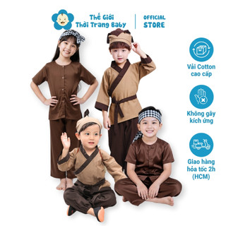 Bộ Bà Ba Chú Tiểu Cho Bé Trai & Bé Gái 2–10 Tuổi, Trang Phục Truyền Thống Dân Gian Dễ Mặc Biểu Diễn Hóa Trang BCT05