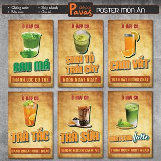 Tranh Poster Vintage Trà Sữa, Trà Đào chống nước hình dán decal trang trí dán quán trà sữa, cà phê, quán ăn. DQ23
