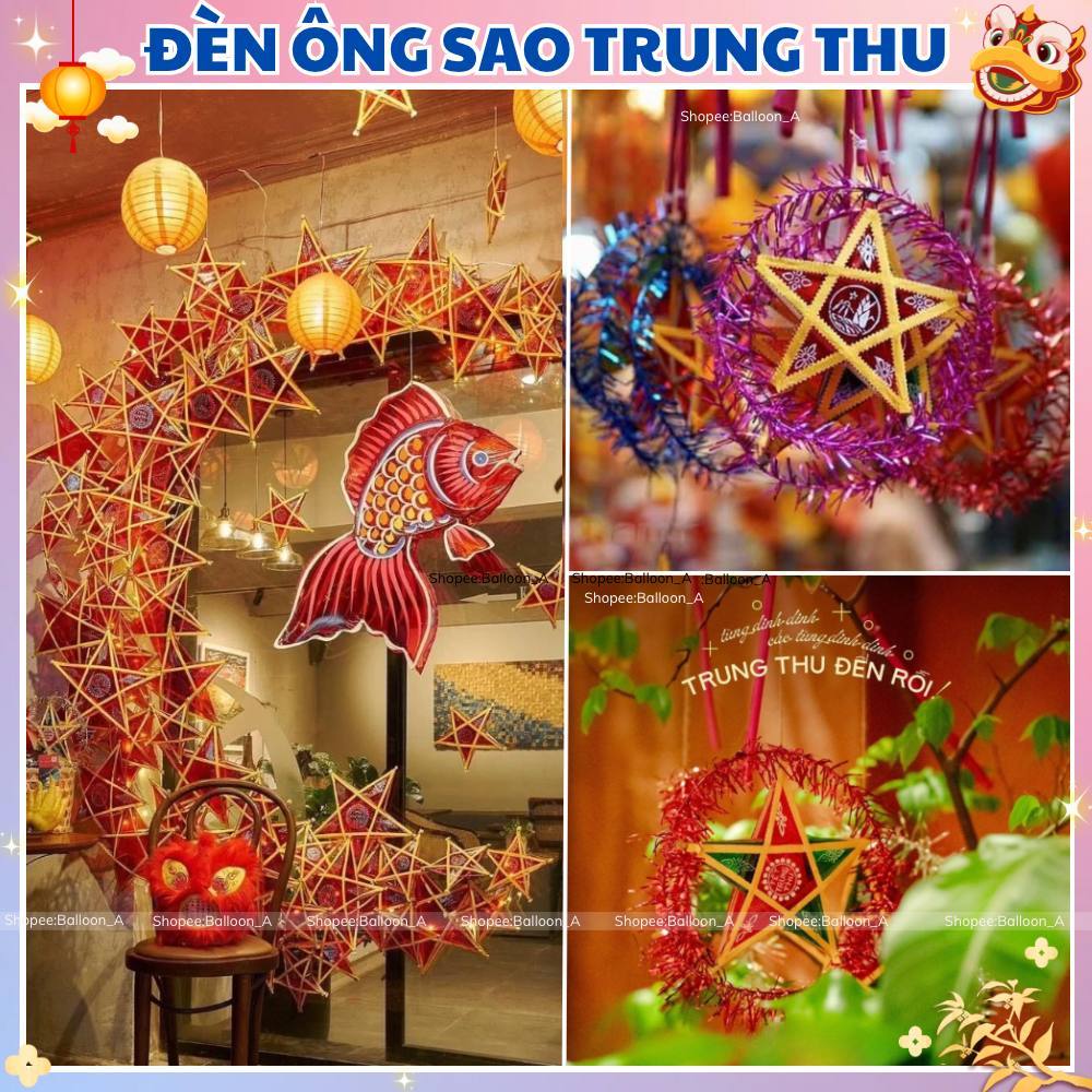 Combo 10 đèn ông sao truyền thống đèn trung thu cho bé vui rước đèn làm trang trí size 25cm, 40cm