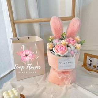  Hoa len tai thỏ 4 bông – Bó hoa xinh xắn len bền đẹp quà tặng người yêu và sinh nhật 