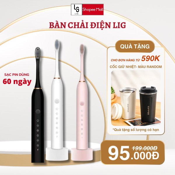 Bàn chải điện X-3 Sonic LIG 6 chế độ làm sạch được nha sĩ khuyên dùng, tặng kèm 4 đầu thay thế, lỗi 1 đổi 1 BH 3 tháng.