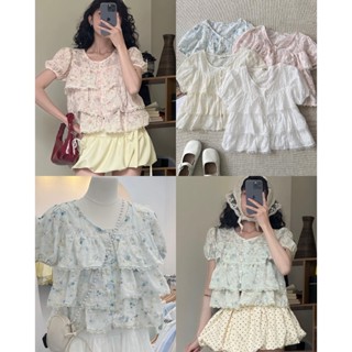  Áo babydoll nhiều tầng thêu hoa nổi phối viền ren áo cổ tròn cài cúc dễ thương - 115 - 