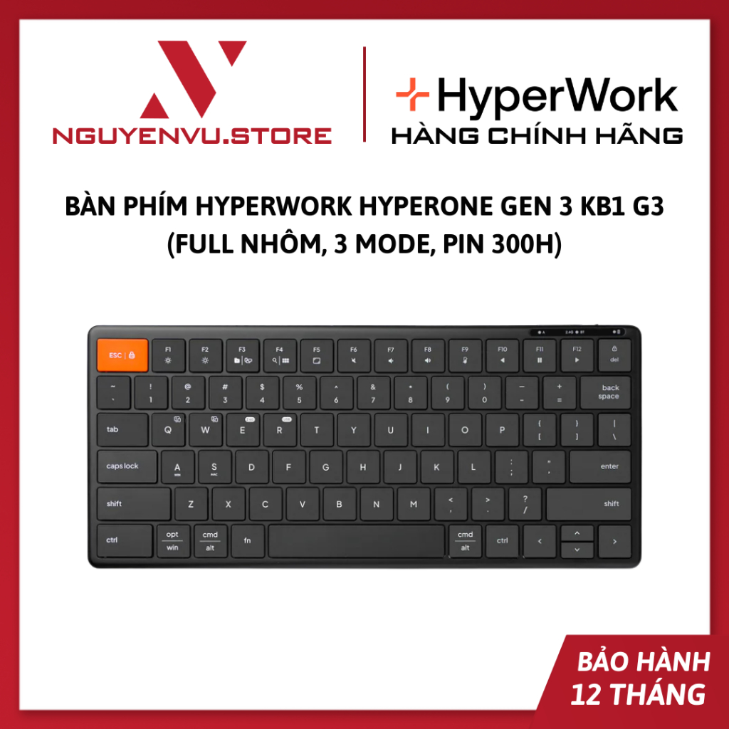 Bàn phím Hyperwork HyperOne Gen 3 KB1 G3 - Full nhôm, 3 mode, Pin 300h - Hàng chính hãng