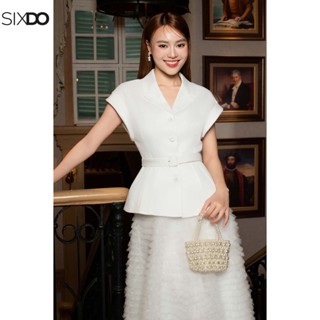  Áo vest nữ trắng cổ V tay hến SIXDO  White Raw Vest  
