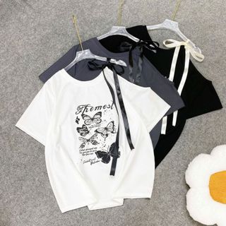  Áo Kiểu Bigsize Nữ Phom Rộng Cột Nơ Hở Vai Quyến Rũ Họa Tiết In Dễ Thương Vải Thun Cotton Mềm Mát - A307 