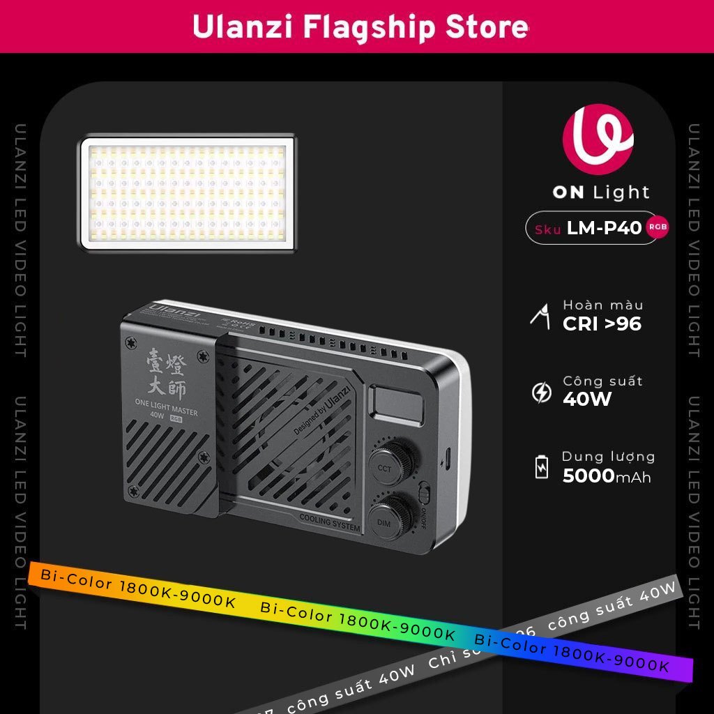 Đèn Pocket Light Ulanzi LM-P40 RGB công suất 40W tích hợp pin 5000mAh chính hãng