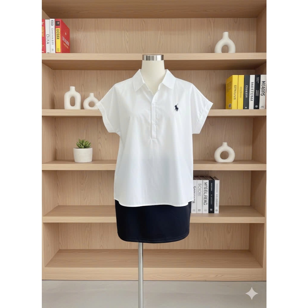 Áo Sơ Mi Bầu LLARIA Dáng Suông Cổ Đức - Áo Bầu Công Sở Vải Thô Cotton Mềm Mát