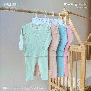 Bộ nỉ lông cổ tròn Honee cho bé trai bé gái chất modal mềm mịn giữ ấm mùa đông