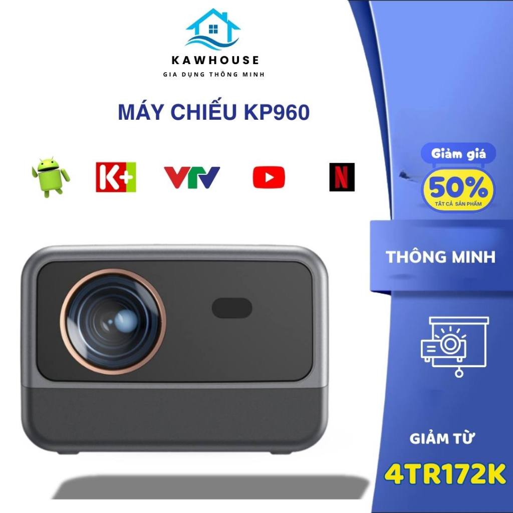 Máy Chiếu Mini KP960 Chính Hãng KAW Chất Lượng Siêu Nét Hỗ Trợ 4K, Độ Sáng Cao, Hệ Điều Hành Androi 