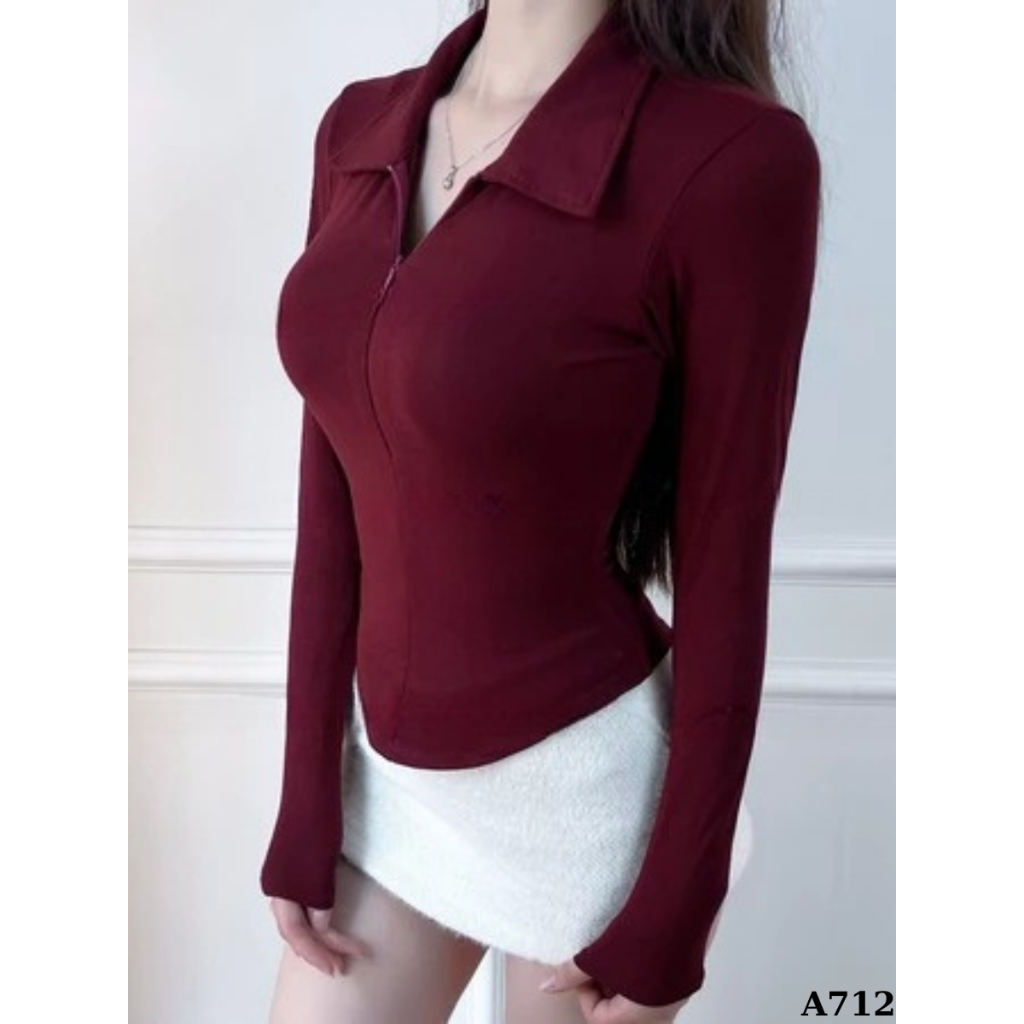 [Mở Bán] Áo Thun Nữ Tay Dài Ôm Body Cổ Bẻ Phối Khoá Kéo Dáng Vạt Bầu Cotton nhuyễn Kenco Sg M2705 | BigBuy360 - bigbuy360.vn