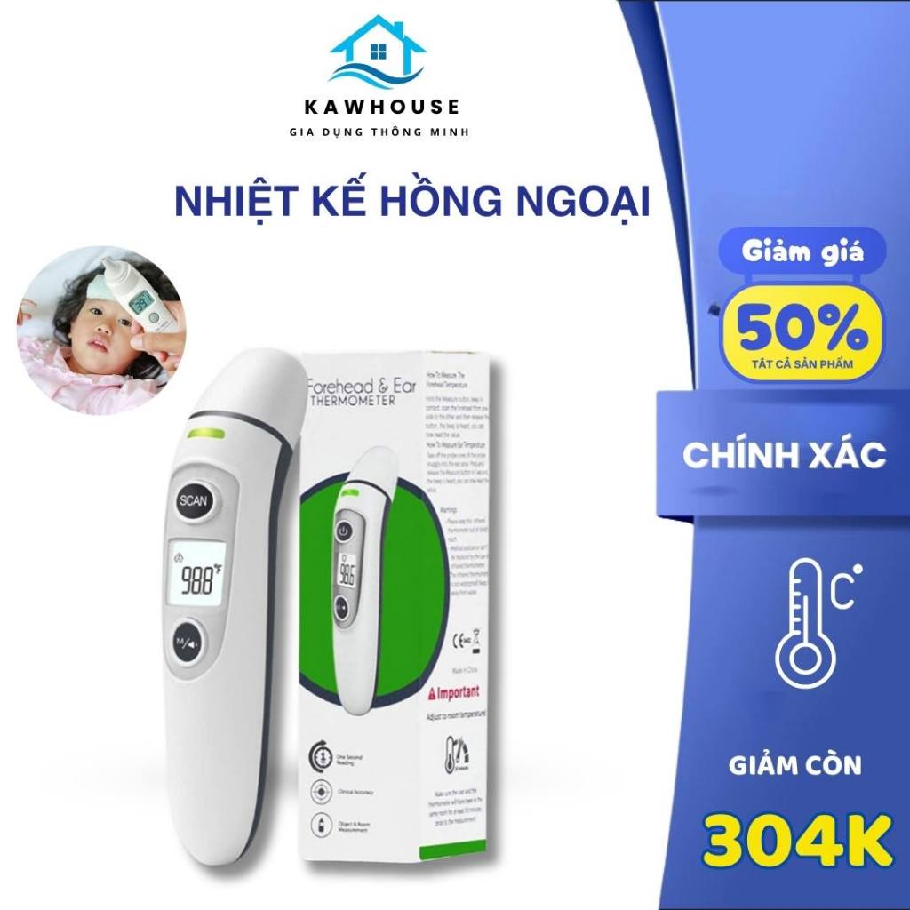 Nhiệt kế điện tử hồng ngoại, đo trán đo tai, máy đo thân nhiệt không tiếp xúc, độ chính xác cao, BH 12 tháng