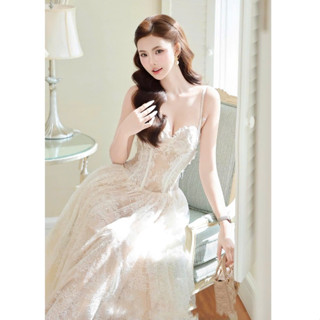  Đầm dự tiệc váy đi dự tiệc ren hoa 2 dây cúp ngực dáng xòe dài công chúa thiết kế sang trọng thanh lịch LEVAN Jennies 