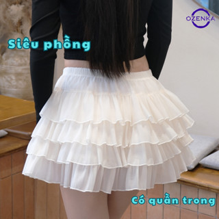 Chân váy ngắn xếp tầng nữ xoè bồng ozenka nhiều lớp không xẹp hack dáng tiểu thư phong cách y2k Hàn Quốc đi chơi dự tiệc