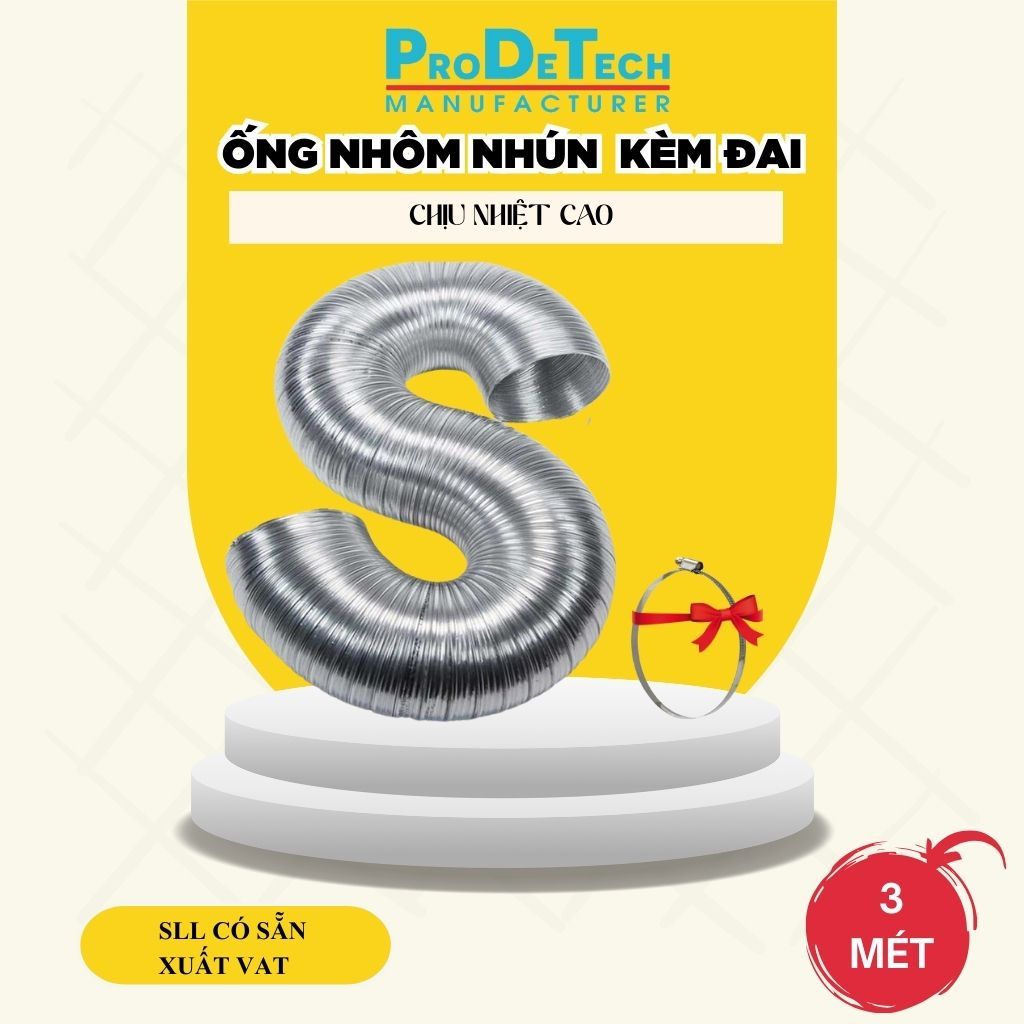  Ống nhôm nhún hút mùi chịu nhiệt thông gió bếp nướng máy sấy tặng kèm đai xiết inox 3m ống 