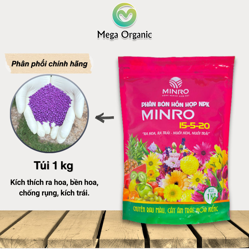 Phân bón NPK 15 - 5 - 20 Minro (1kg) - phân bón hỗn hợp NPK hòa tan hoàn toàn