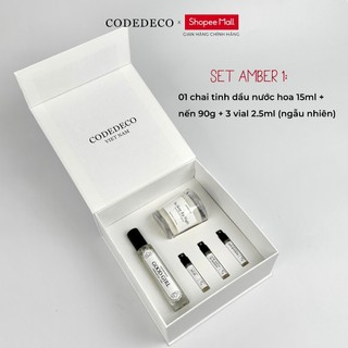   SET QUÀ AMBER 1  01 chai tinh dầu nước hoa CODEDECO 15ml + nến 90g + 3 vial ngẫu nhiên 2.5ml 