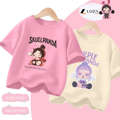 Áo thun bé gái BST SKULLPANDA Hot trend - Áo phông cho bé size từ 15-45kg Loza Kids AT006