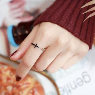 Nhẫn Nữ Kiểu Hở Free Size Hình Thánh Giá Titan Ko Đen TT 0458 Bilyshop An Toàn Cho Sức Khỏe