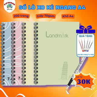 Sổ tay ghi chép lò xo kẻ ngang 200 trang khổ A4 Phù hợp làm sổ kế hoạch, sổ nhật kí, tập vở ghi chép