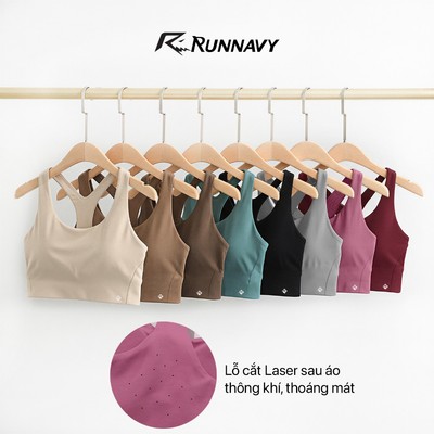 Áo bra tập gym yoga nữ, chạy bộ đục Laser có đệm mút ngực WBR39 Run Navy