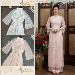  Áo dài hoa nhí 4 tà truyền thống tay loe ADC585 áo dài tơ loang cô giáo viên dự tiệc lễ tết đẹp 