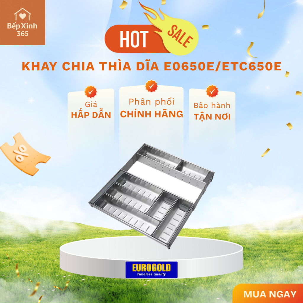 Khay chia đũa thìa dĩa Eurogold E0650E/ETC650E phụ kiện tủ bếp khay cao cấp bền đẹp