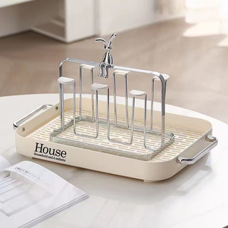 Khay nhựa 2 lớp màu kem đựng cốc chén, giá úp cốc Thỏ bạc