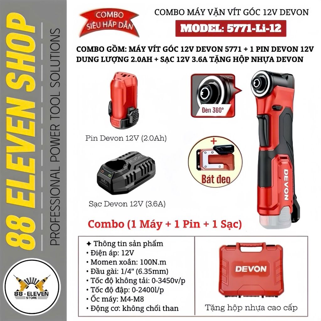 Combo Máy Vít Góc 12V Devon 5771-Li-12