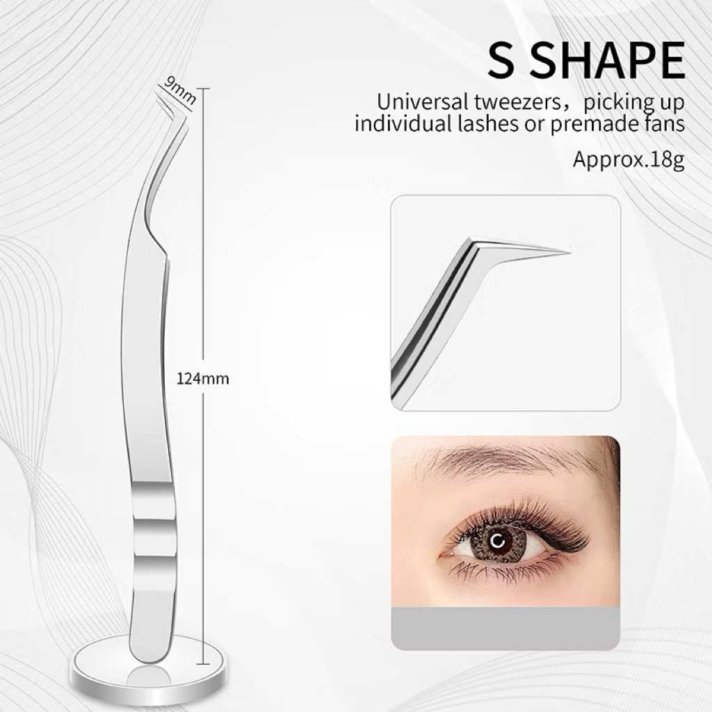 Nhíp KOREMAZ Cho Lông Mi Nối Dài Đầu Sợi Inox Trang Điểm Nhíp Chống Tĩnh Điện Bạc