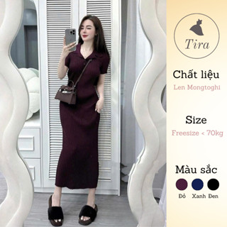 Váy len body TIRA MAMA M149 Váy len bầu mtg váy body dáng dài khuy tháo mở