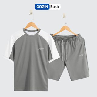  Bộ Thể Thao Nam Cổ Tròn Cộc Tay Phối Kẻ Viền Tay Đồ Thể Thao Nam Form Dáng Basic GOZIN BASIC 