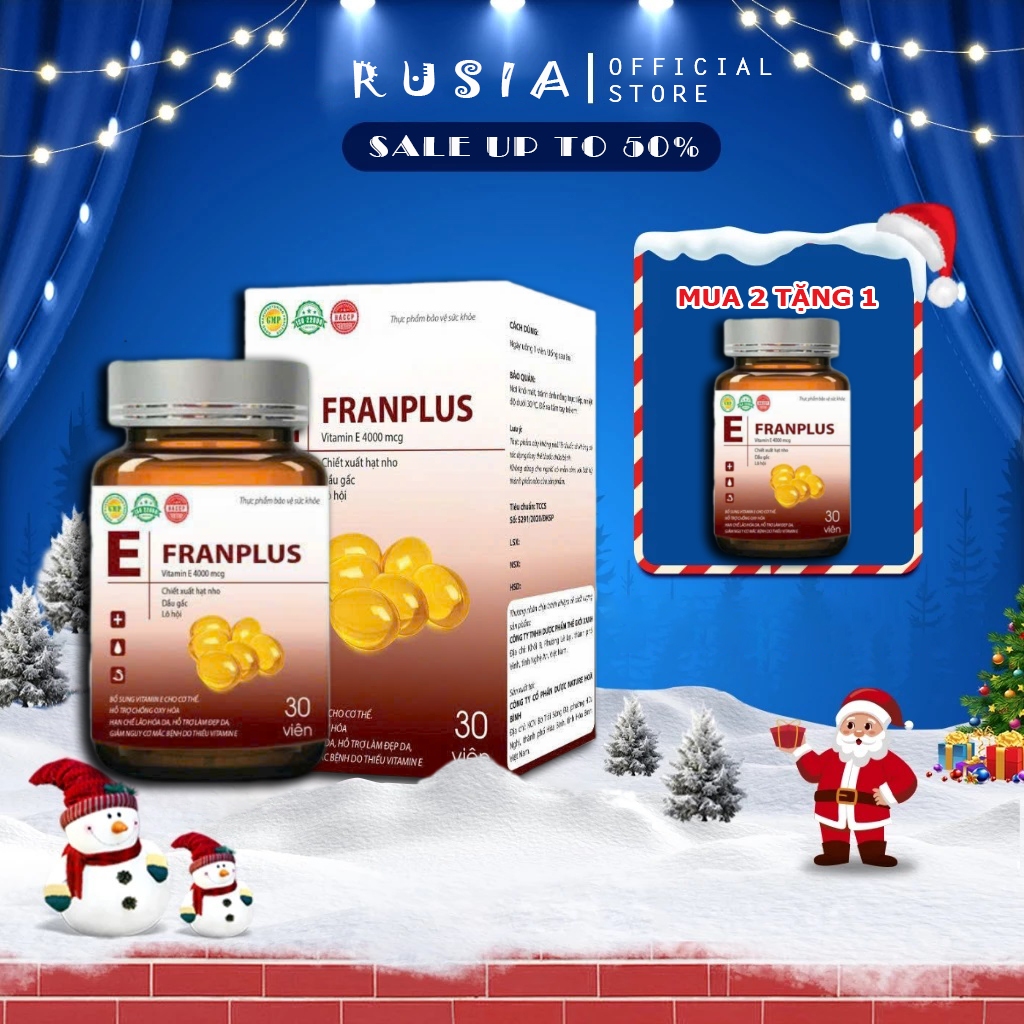 Viên uống Vitamin E Đỏ Nga franplus Giúp Làm Đẹp Da Hỗ Trợ Chống Oxi Hoá Lão Hoá Da