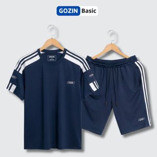  Bộ Thể Thao  Nam GOZIN BASIC Cổ Tròn Cộc Tay Phối Kẻ Viền Tay Đồ Thể Thao Nam Form Dáng Basic 
