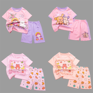  Đồ bộ bé gái quần lửng in họa tiết thun cotton chính phẩm - Mebena 