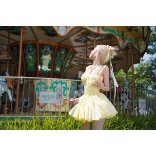   Fiora Dress Váy Công Chúa brand FLEURIE Màu Vàng Pastel 2 dây Dáng Xoè Bồng Bềnh Ngọt Ngào  siêu bồng  