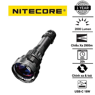 Nitecore P40 – Đèn pin LEP điều chỉnh ánh sáng 2000lm, chiếu xa 2900m, USB-C 18W