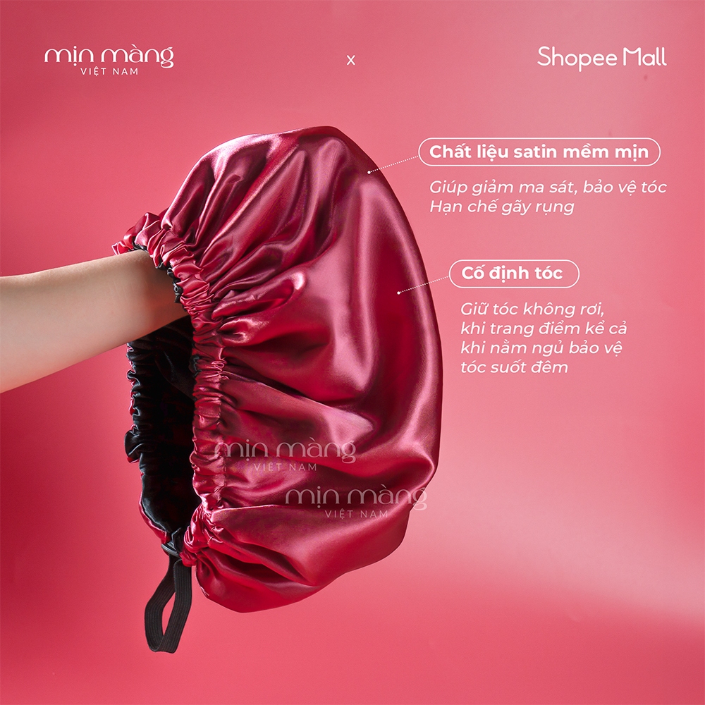Mũ Trùm Tóc Ngủ Mịn Màng Việt Nam Chất Liệu Lụa Satin 2 Lớp Có Dây Điều Chỉnh Chống Rụng Giữ Nếp Tóc