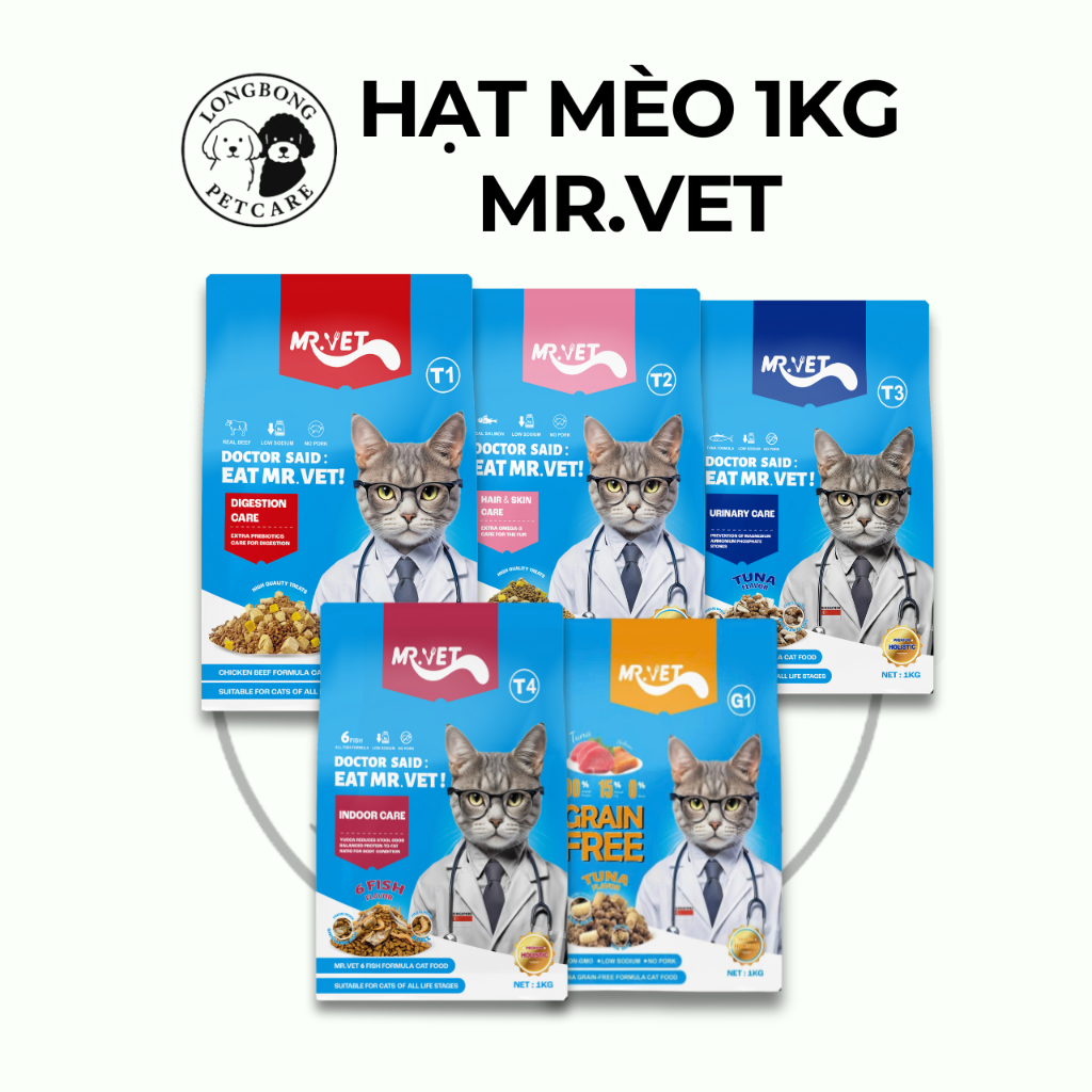 [MR.VET] Hạt cho mèo topping thịt sấy 1kg