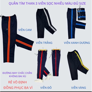 Quần Thể Dục Học Sinh màu Xanh Than, Thể Chất Sinh Viên Nam Nữ 2- 3 Sọc Viền Trắng, Vàng