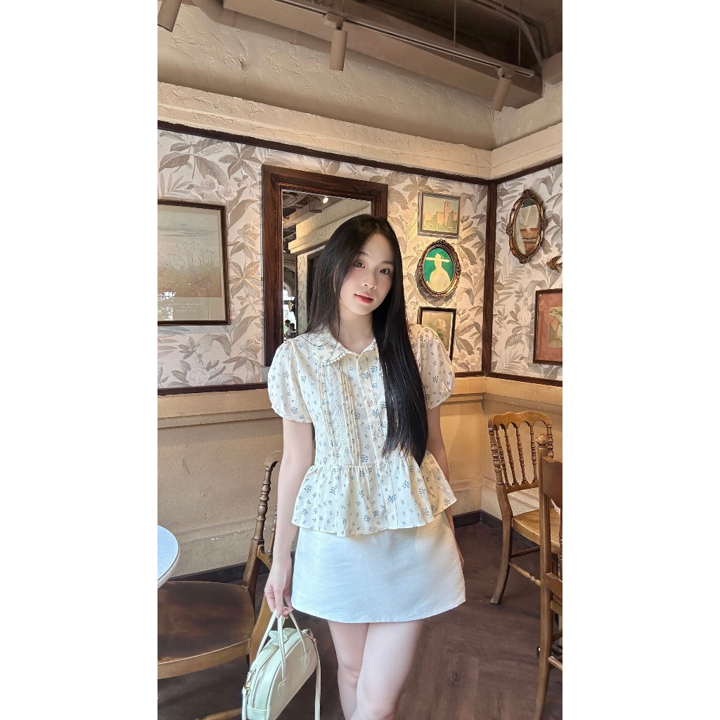 Áo sơ mi babydoll cổ viền ren xinh xắn trẻ trung LAMO - B1465 | BigBuy360 - bigbuy360.vn