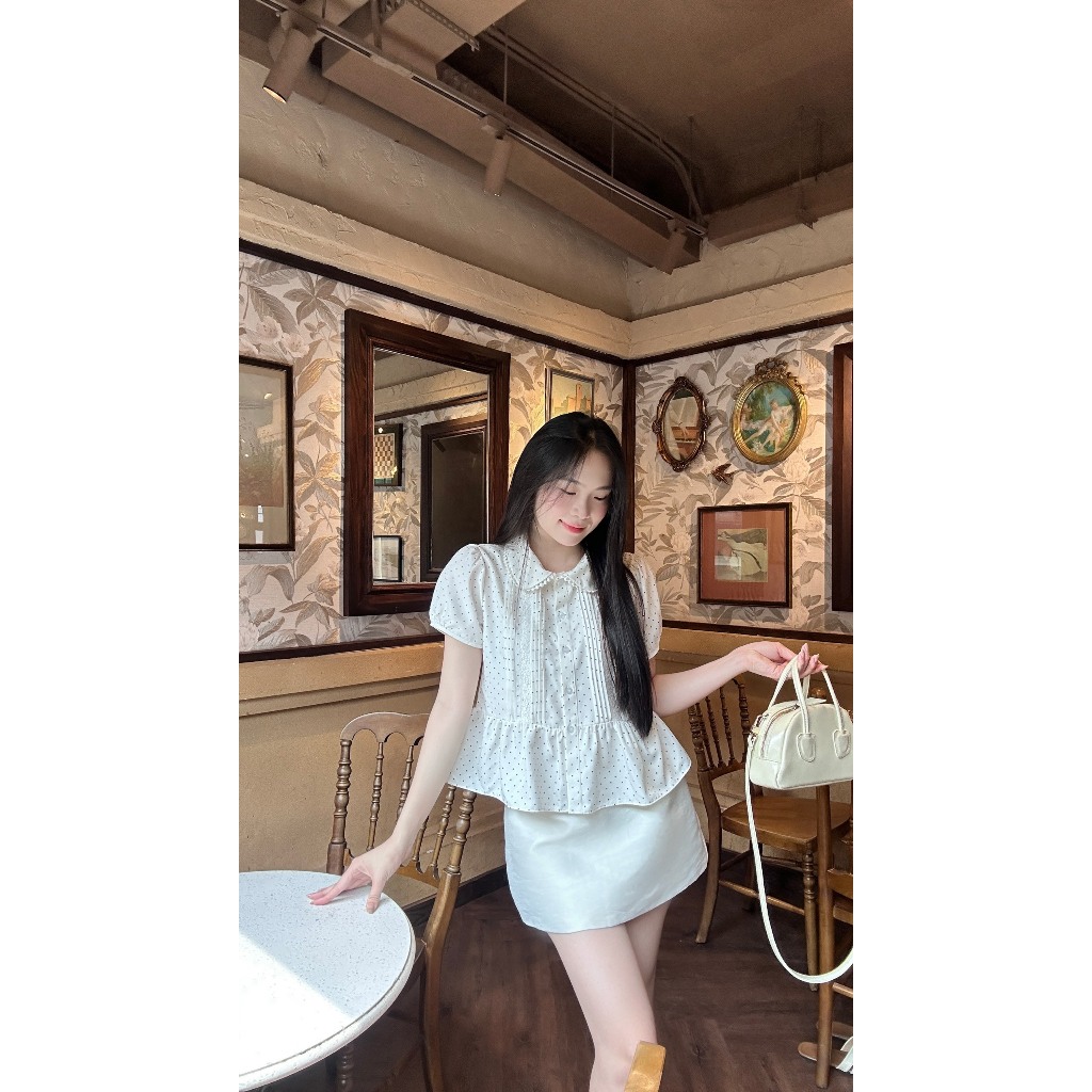Áo sơ mi babydoll cổ viền ren xinh xắn trẻ trung LAMO - B1465 | BigBuy360 - bigbuy360.vn