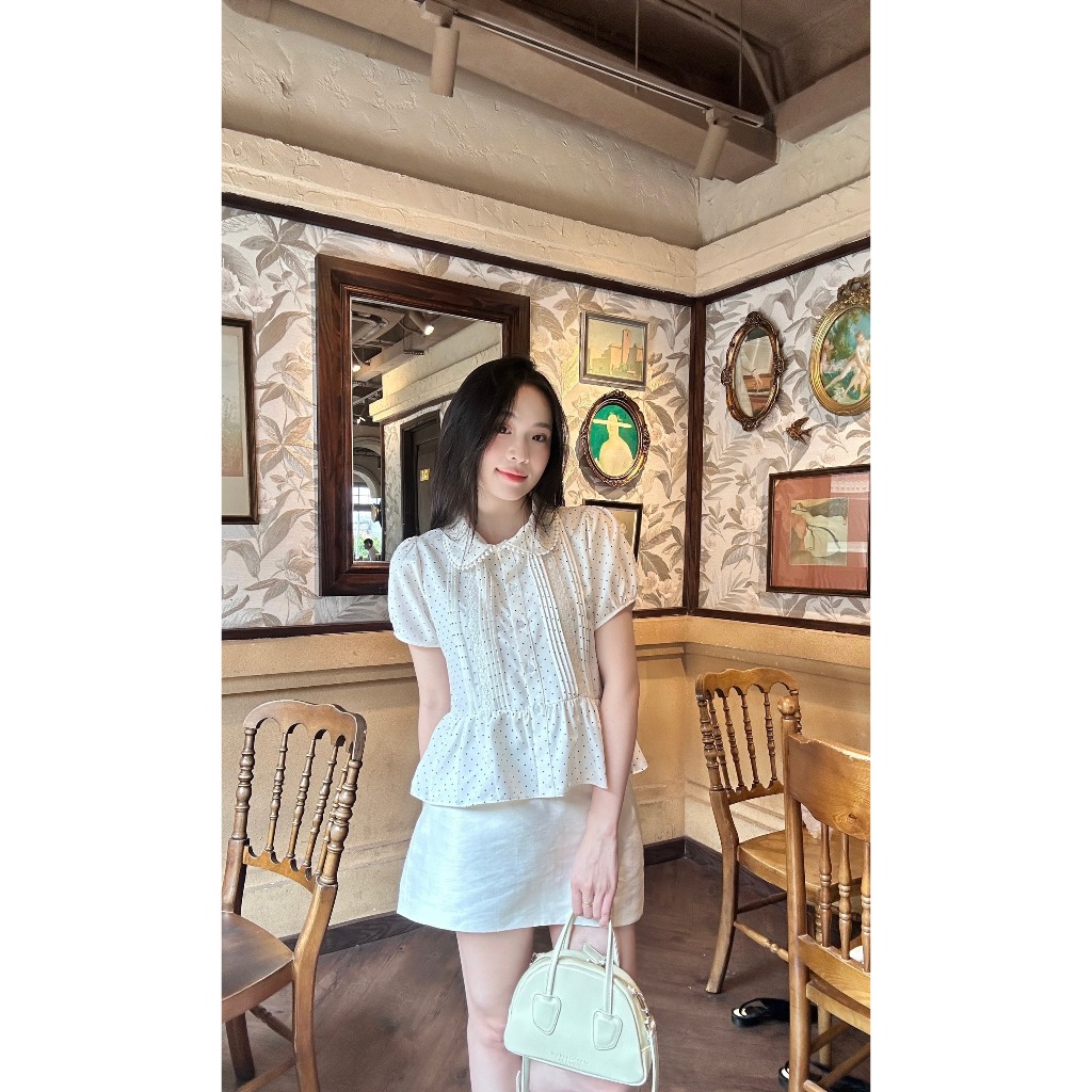 Áo sơ mi babydoll cổ viền ren xinh xắn trẻ trung LAMO - B1465 | BigBuy360 - bigbuy360.vn