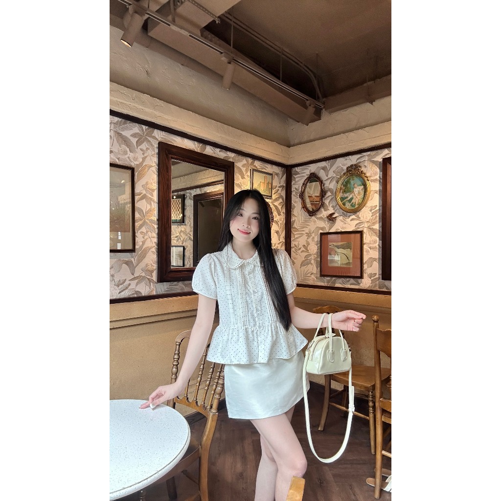 Áo sơ mi babydoll cổ viền ren xinh xắn trẻ trung LAMO - B1465 | BigBuy360 - bigbuy360.vn