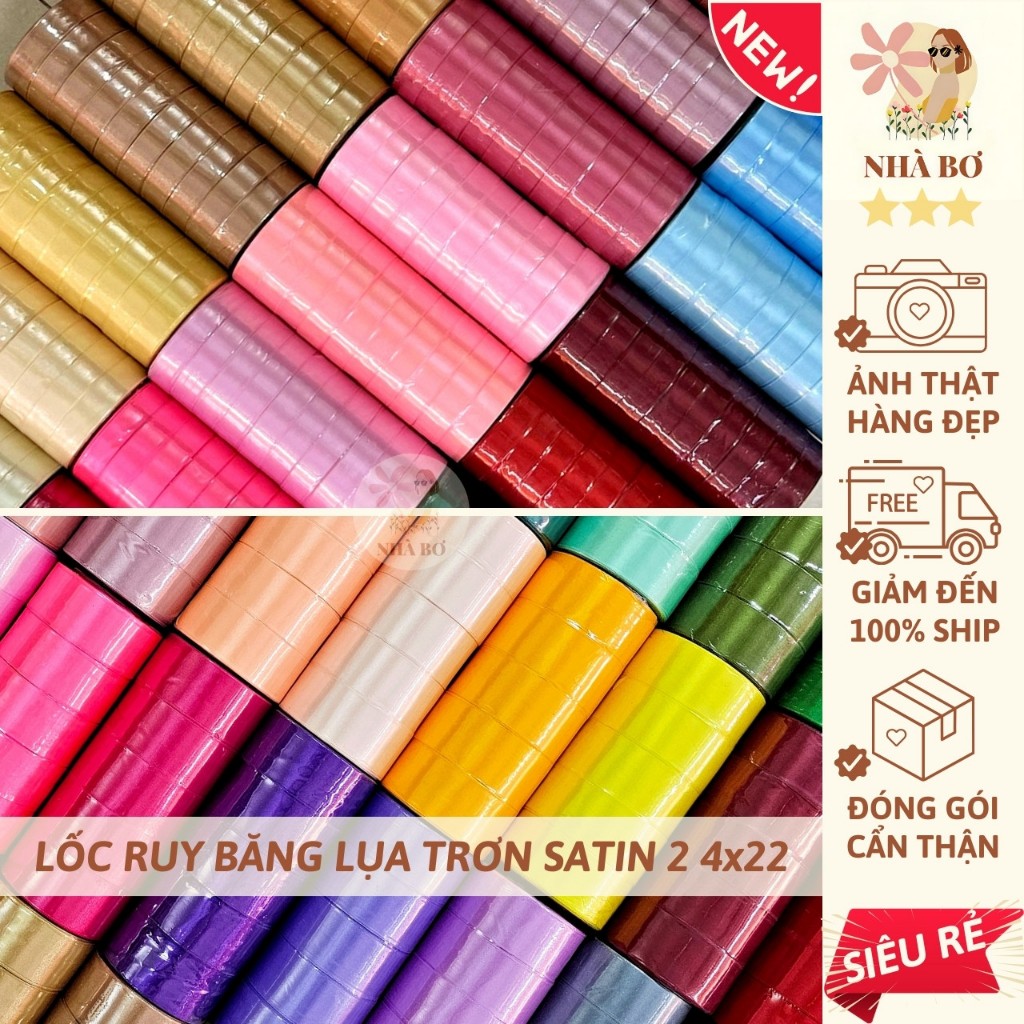 Lốc ruy băng lụa trơn satin 2cm 4cm x 22m làm nơ gói quà gói hoa trang trí handmade - Hoa Sáp Nhà Bơ