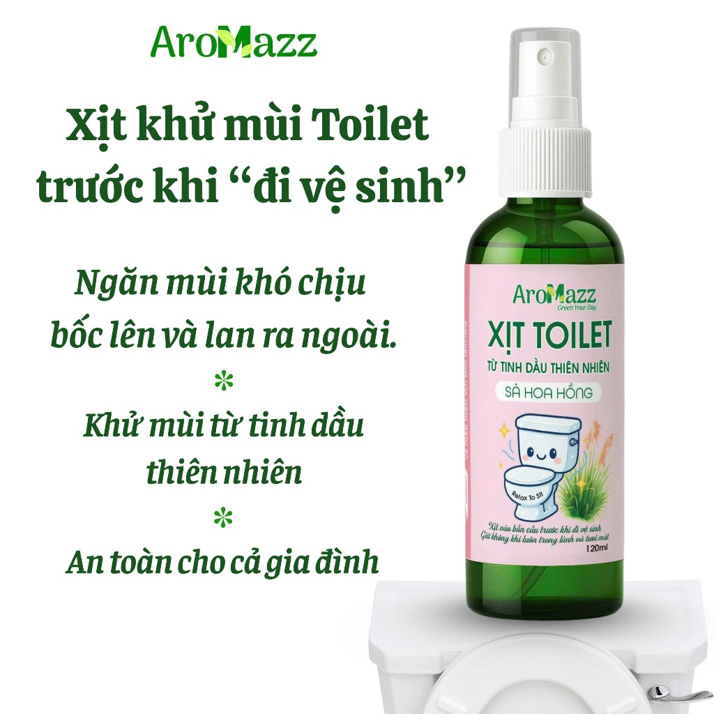 Xịt Toilet Trước Khi Đi Vệ Sinh AroMazz, Xịt Khử Mùi Toilet, Xịt Khử Mùi Vệ Sinh Từ Tinh Dầu Thiên N